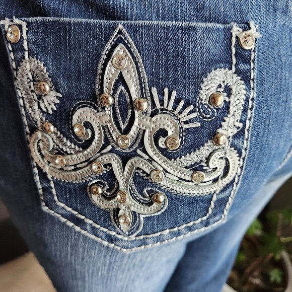 Earl Jeans Denim - Earl Jeans Slim Boot Cut Embellished Rhinestones Pockets Stretch Size 8